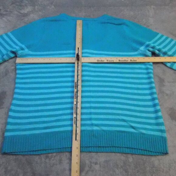 Lane Bryant Sweater Womens 18/20 Teal Blue Striped Casual Plus Size 1/4 Button - Picture 5 of 14